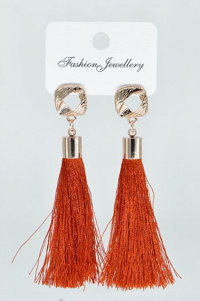 AKIN AKSESUAR HEDİYELİK Asymmetrical Design Figured Tasseled Long Gold Earrings