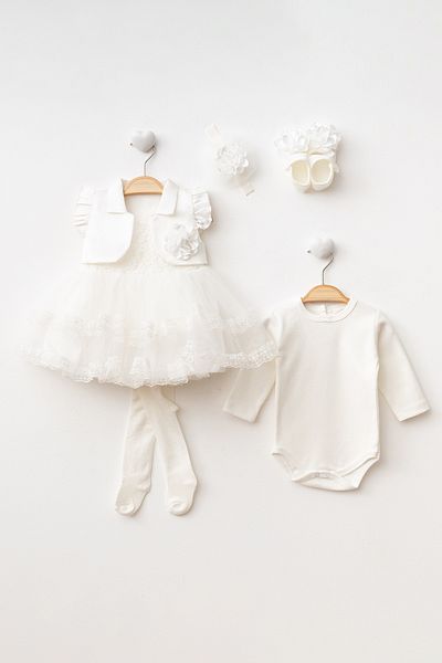 Ponpon Baby Luxury 6 Piece Floral Baby Dress - Newborn Gift