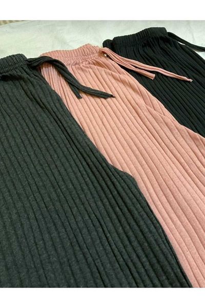 CelloGiyim Pijamale cu nervuri pentru damă - Set de 3 piese de trening și pantaloni confortabili
