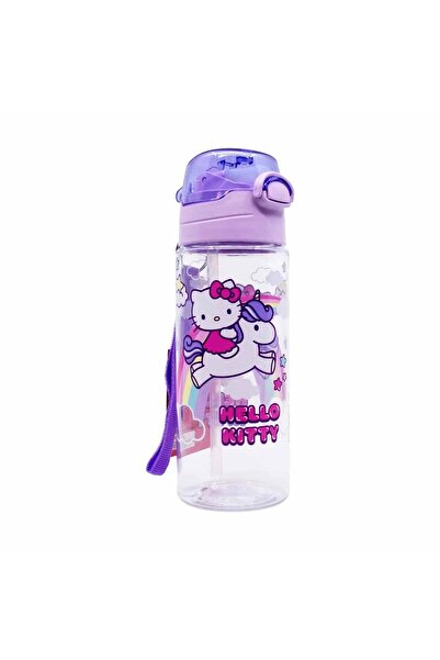 Mashotrend Hello Kitty Şeffaf Matara 500ml - Hello Kitty Çocuk Suluk - Lisanslı Hello Kitty Matara Pipetli Sulu