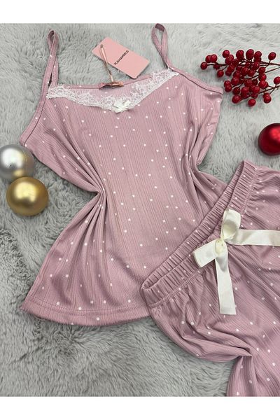 pijamaworld Yazlikh Soft Fabric Rope Strap Shorts Pajama Set