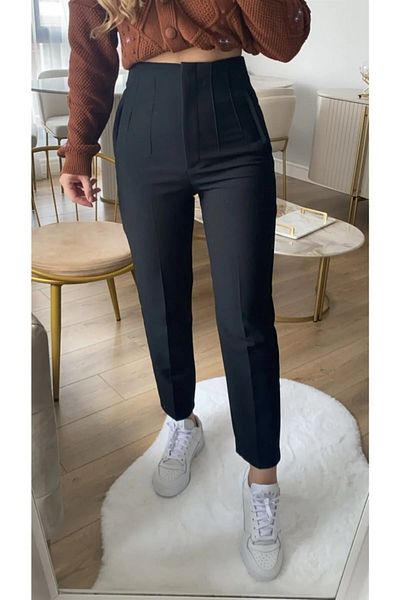 Daçem Hira Black Cloth Trousers with Collet Detail