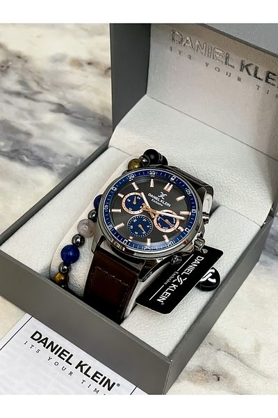 Daniel Klein Brand All Functions Active Leather Band Men's Watch (with Bracelet Gift)