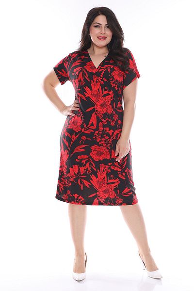 modayız Φόρεμα με κόκκινο σχέδιο με διπλό γιακά Plus Size 28c-0968