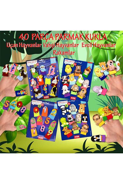 Tox 4 Set - 40 Pieces Figures, Flying, Pets and Wild Animals Finger Puppet - T771 T781 T222 T64