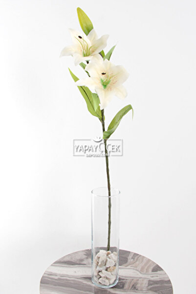 Yapay Çiçek Deposu Uzun Dal Islak Zambak Çiçeği 75 cm Beyaz