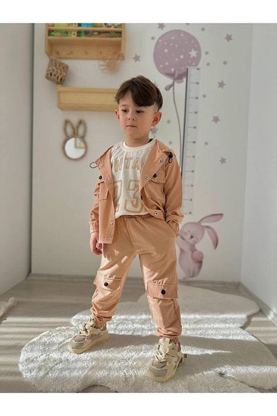 Teeny Weeny Kids Комплект от 3 части за момчешки панталони с карго джобове, яке и тениска