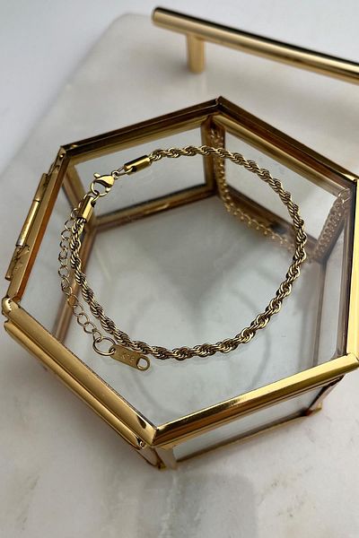 Modex Steel Gold Color Fine Twist Bracelet(19 cm)