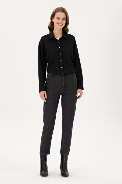 U.S. Polo Assn. Pantaloni negri pentru femei Mom cu talie înaltă 50295350-DN0027