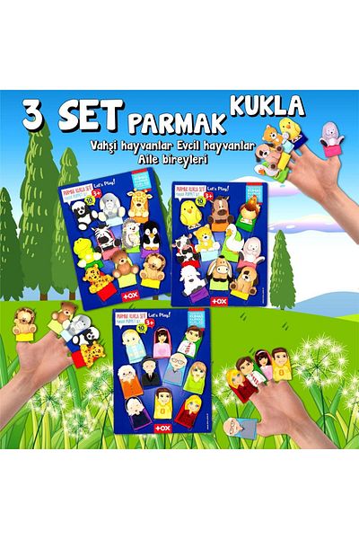 Kolge 3 Set - 30 Pieces Tox Pets, Wild Animals and Family Members Finger Puppet T771 T781 T752