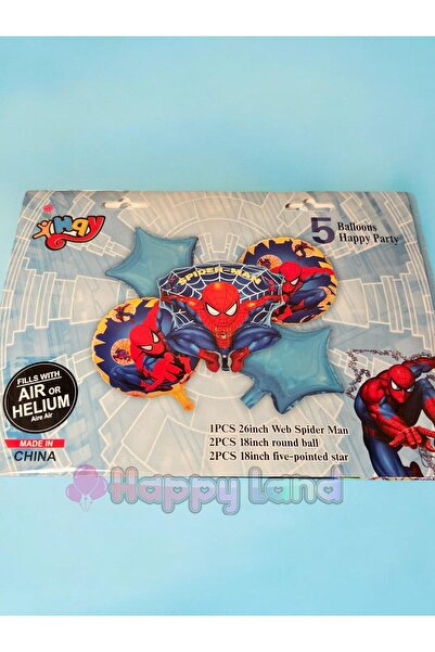 Happyland Spiderman Örümcek Adam  5'li Folyo Balon Seti Spiderman Konsept Doğum Günü Süsleri