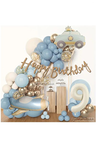 BİDOLUMUTLULUK Retro Renk Uçak Polis Arabalı Folyo Balon Seti