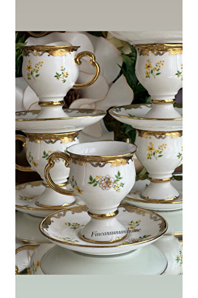 Lavin 6 Kişilik Çiçekli Kahve Fincan Takımı-90ml(SARI)