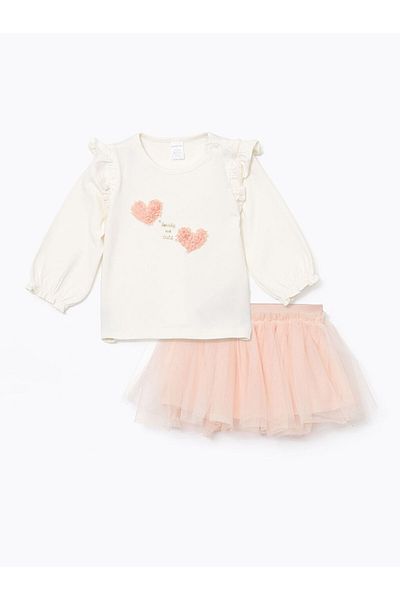 LC Waikiki Lcw Crew Neck Baby Girl Blouse and Tutu Skirt 2-Piece Fast Fashion