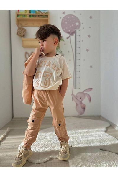 Teeny Weeny Kids Комплект от 3 части за момчешки панталони с карго джобове, яке и тениска