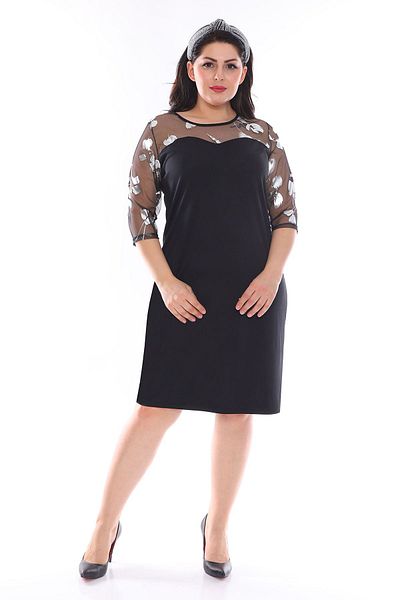 modayız Ασημί Σχέδιο Τούλι Φόρεμα Plus Size 1c-0984