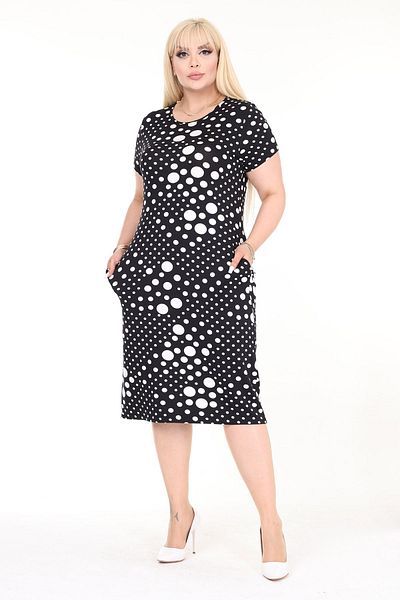 modayız Ευέλικτο καλοκαιρινό φόρεμα πουά Plus Size με διπλές τσέπες 5C-2566