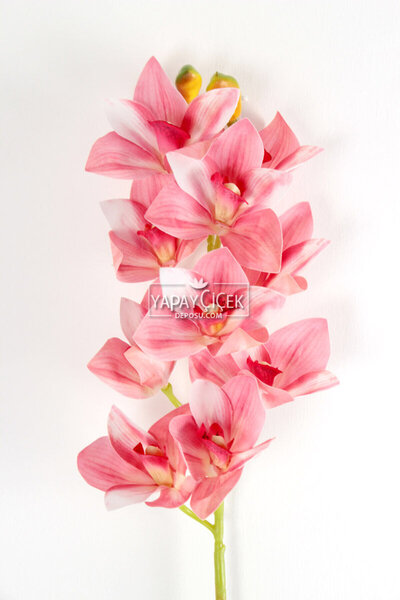 Yapay Çiçek Deposu Yapay Islak Dokulu 10 Kandilli Singapur Orkide Çiçeği 75 cm Pembe