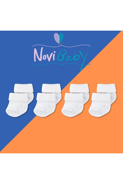 Novibaby 4-Piece Bamboo Baby Socks, Newborn Baby Socks, Girls Boys, White Pink Ecru