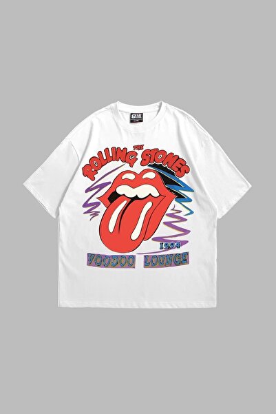 Tarzsokak Voodoo Lounge Imprimat Oversize Unisex Alb