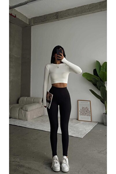 Toparlayıcı Oysh Model Şardonlu Yüksek Bel Tayt