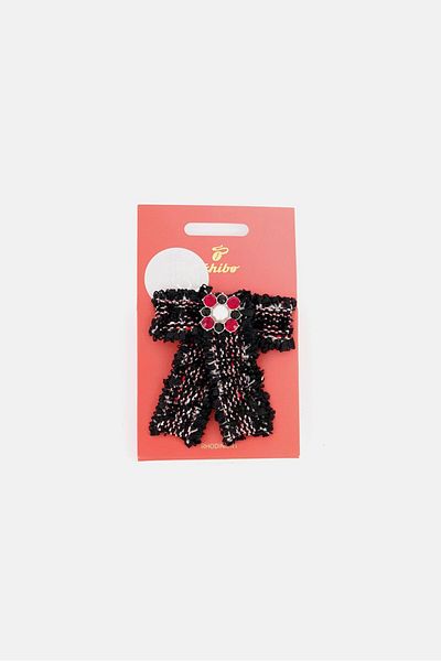 Tchibo Women Rhodium Plated With Crystal Stones Bow, Black