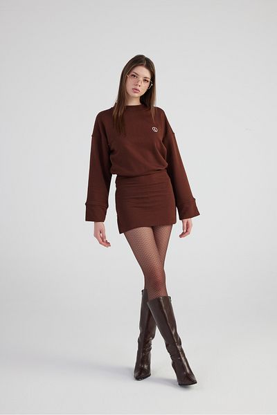HOLLY LOLLY Brown Color Mini Claire Dress - Slit Woven Fabric