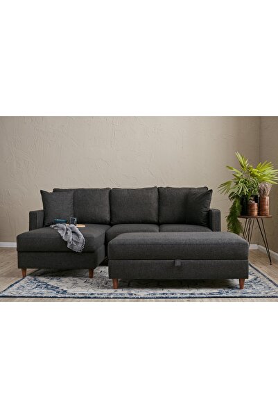 Vivense EVA SERİSİ YATAKLI PUFLU KÖŞE KOLTUK, ANTRASİT, SOL KÖŞE