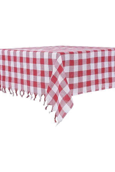 DESTALYA Tablecloth 140 cm Checked Picnic Cloth Tasseled Square Tableware Cloth 100% Natural Cotton Gingham Patterned