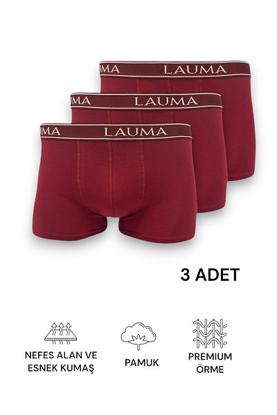 LAUMA Cotton Flexible Lycra Claret Red Men's Boxers 3 Pack