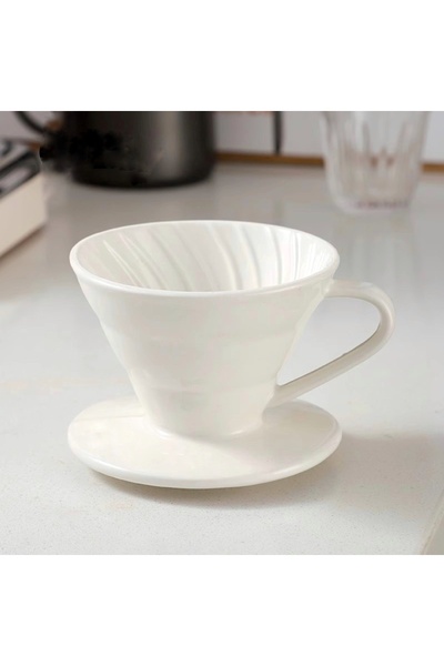 Vivien Home Beyaz V60 02 Dripper Seramik Kahve Demleme Ekipmani Filtre Kahve