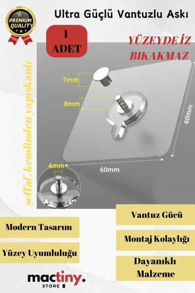 Mactiny Premium Ürün Suya Dayanıklı Sağlam Yapışkan Sert Plastik Kolay Montaj...