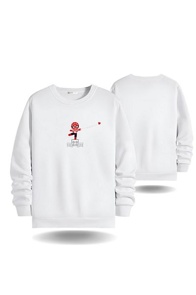 Gölge Store Spiderman Network Valentine's Day Crew Neck Men's Slimfit Sweatshirt 7010E