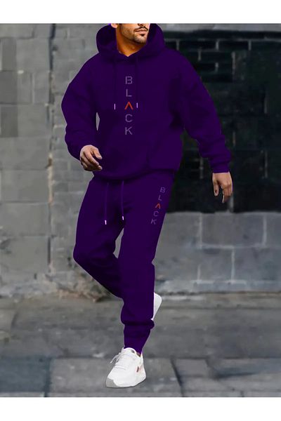 Elfa Tekstil Black Printed Unisex Tracksuit Set
