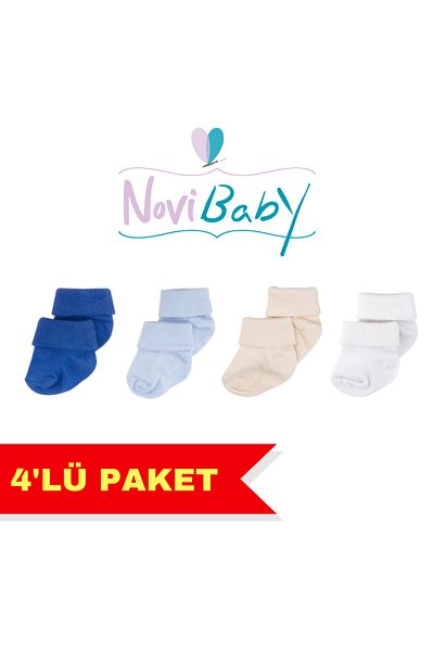 Novibaby 4-Piece Bamboo Baby Socks, Newborn Baby Socks, Girls Boys, White Pink Ecru