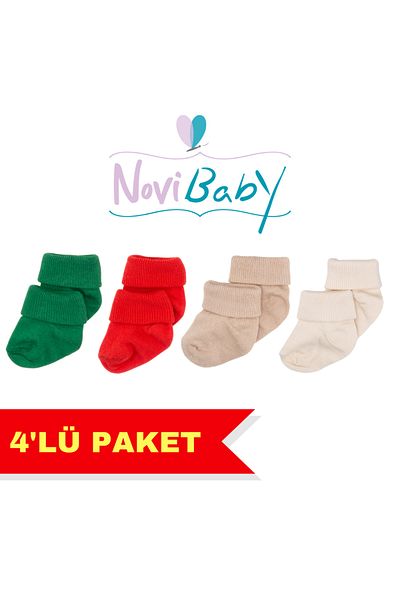 Novibaby 4-Piece Bamboo Baby Socks, Newborn Baby Socks, Girls Boys, White Pink Ecru