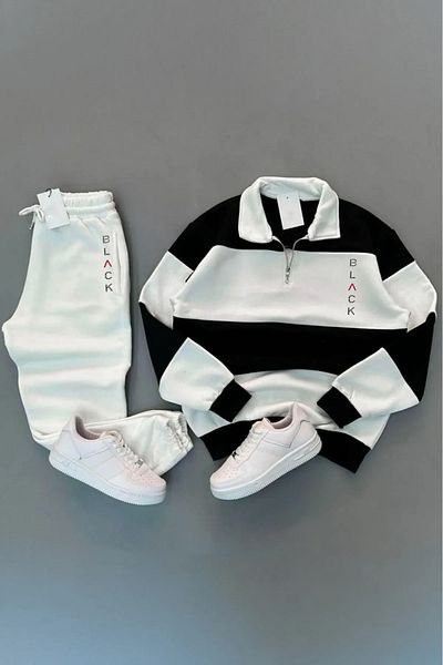 Elfa Tekstil Black Printed Unisex Tracksuit Set