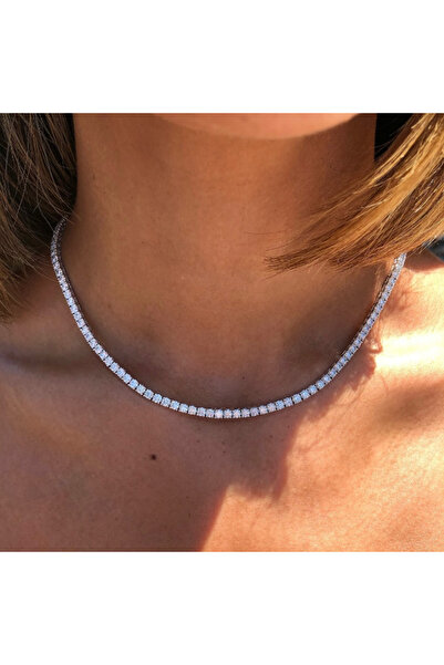 Store Işıltılı Pırlanta Kesim Taşlı Suyolu Kolye