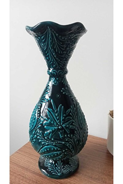 sema çini el yapımı çini 35 cm kendinden kabartmalı marul vazo