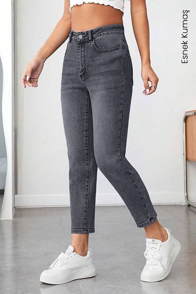 CEDY DENIM Mom Fit Jean Vysoký pas Boyfriend Cut Strečové světle šedé dámské džínové kalhoty C599