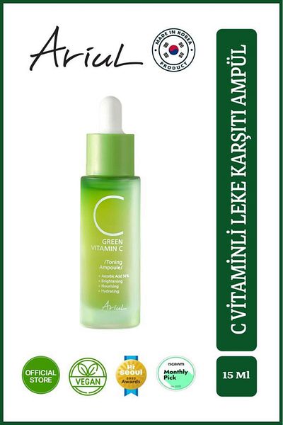 Ariul 15 ml Green Vitamin C Facial Ampoule - Tone Equalizer, Anti-Blemish, Glutathione and 13 Vitamin Complex