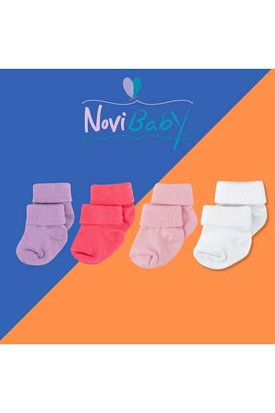 Novibaby 4-Piece Bamboo Baby Socks, Newborn Baby Socks, Girls Boys, White Pink Ecru