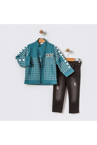tipycix kids wear Cotton Woven Jacket Jeans Pants Combed Cotton T-Shirt 3 Piece Set