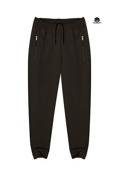 Cottonland Pantaloni de iarnă din bumbac ROCCO pentru bărbați - buzunare groase, elastic cu fermoar, kaki închis