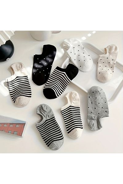 çorapmanya 8 Pairs Spotted - Striped Women's Multicolor Invisible Sneaker Socks