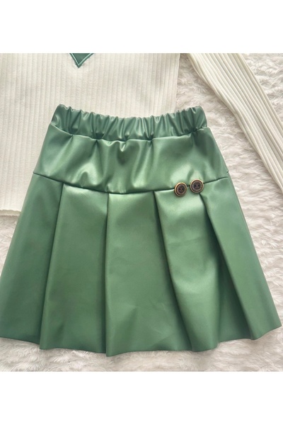 Murat Baby Girls Green Leather Skirt Heart Blouse Bottom-Top Suit