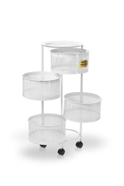 Bayev Salda Beyaz 4 Katlı Yana Açılır Tekerlekli Patates Soğan Sepeti Meyve Sepeti Sebzelik Balkon Raf