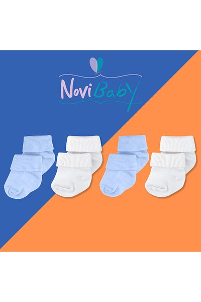 Novibaby 4-Piece Bamboo Baby Socks, Newborn Baby Socks, Girls Boys, White Pink Ecru