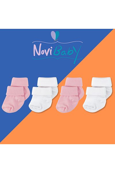 Novibaby 4-Piece Bamboo Baby Socks, Newborn Baby Socks, Girls Boys, White Pink Ecru