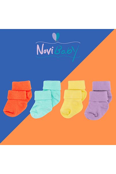 Novibaby 4-Piece Bamboo Baby Socks, Newborn Baby Socks, Girls Boys, White Pink Ecru